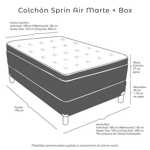 Colchon King Size Spring Air Marte Con Box Gris y 2 Almohadas Osos