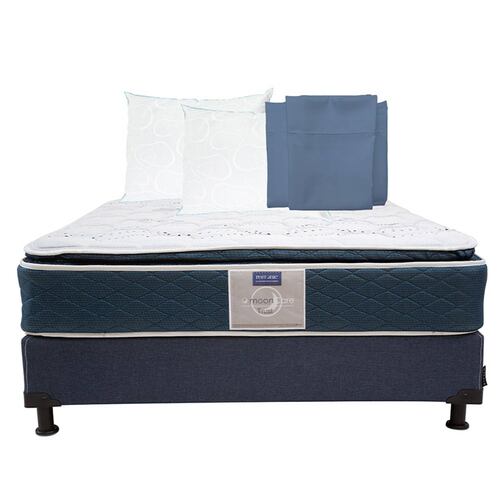 Colchon Queen Size Restonic Trust Con Box Azul Marino, 2 Almohadas Osos y Sabanas