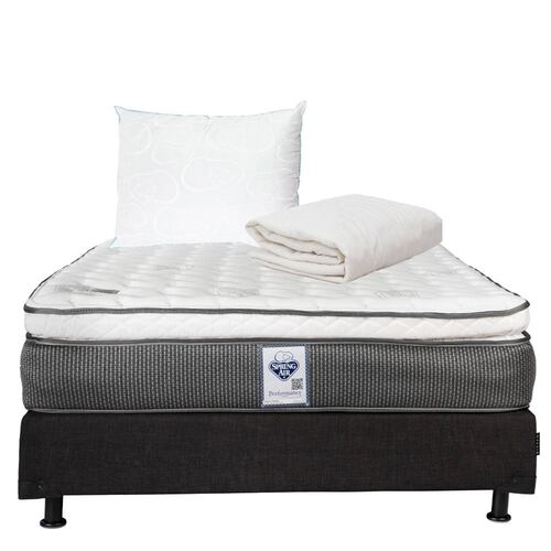 Colchon Matrimonial Spring Air Phantom Con Box Negro, Almohada Oso y Protector