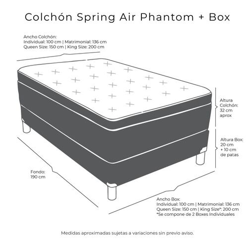 Colchon Matrimonial Spring Air Phantom Con Box Negro y Sabanas