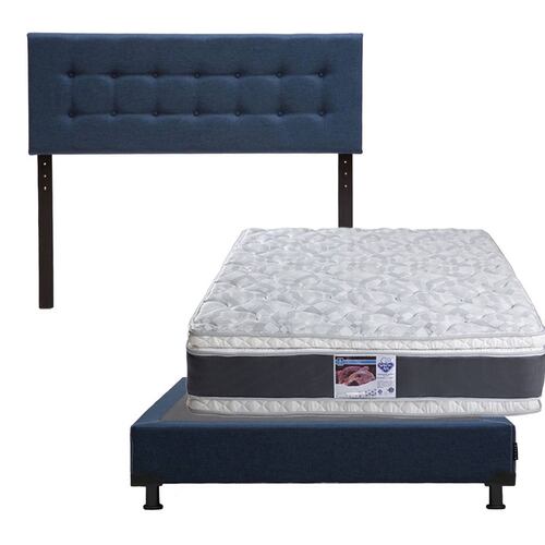 Colchon Matrimonial Spring Air Jupiter Con Cabecera Bilbao y Box Azul