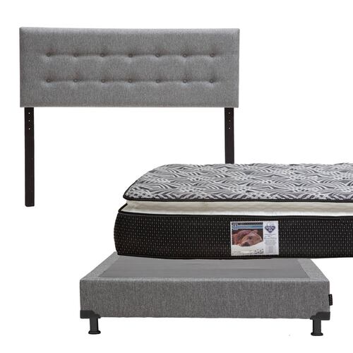 Colchon Matrimonial Spring Air Omega Con Cabecera Bilbao y Box Gris