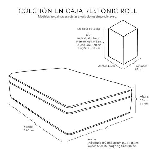 Colchón Restonic en caja Roll matrimonial con box y cabecera Dicasa Capri gris