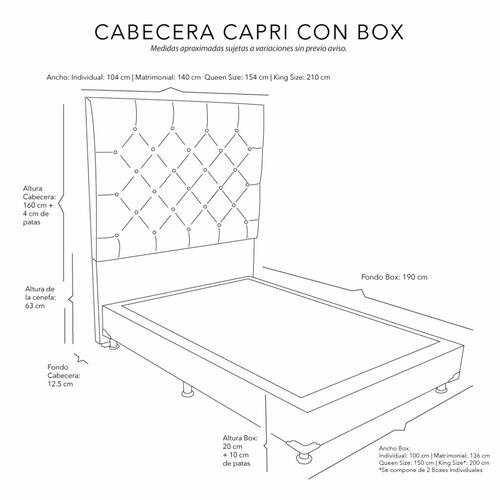 Colchón Restonic en caja Roll matrimonial con box y cabecera Dicasa Capri gris