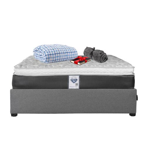 Colchón Queen Size Spring Air Marte con Base Cama Dicasa Orleans Gris y Edredon Palermo
