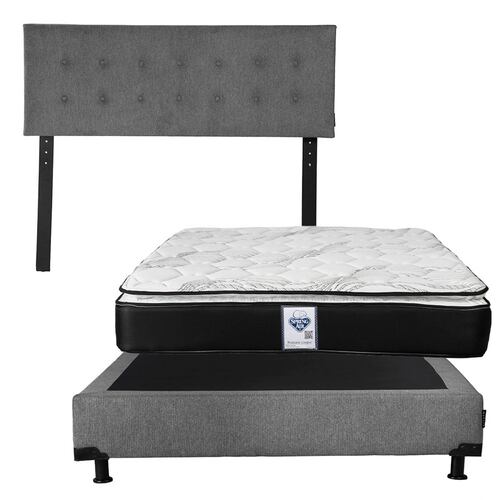 Colchón Queen Size Spring Air Premier con Cabecera Dicasa Bilbao y Box Rivoli Gris