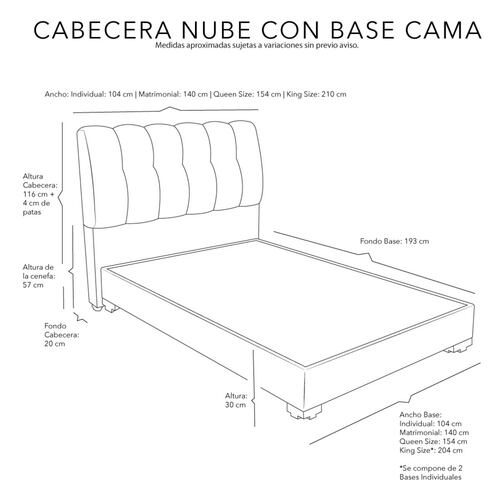 Cabecera Matrimonial Dicasa Nube con Base Cama Belucci Negro