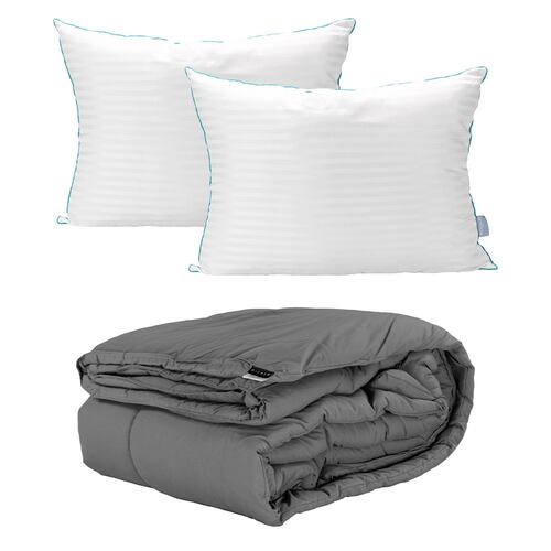Edredon Queen Size Dicasa Homy Gris con 2 Almohadas Royal