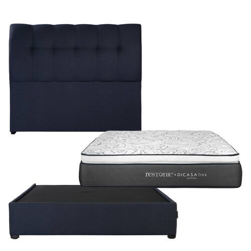 Colchón Queen Size Dicasa Trini con Cabecera Nube y Base Cama Orleans Azul