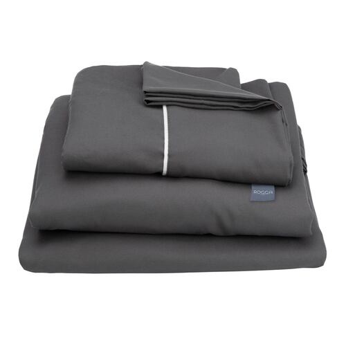 Edredon Individual Dicasa Couzy Azul Marino con Gris, Sábanas Royal Gris, Protector Lux y Almohada Royal