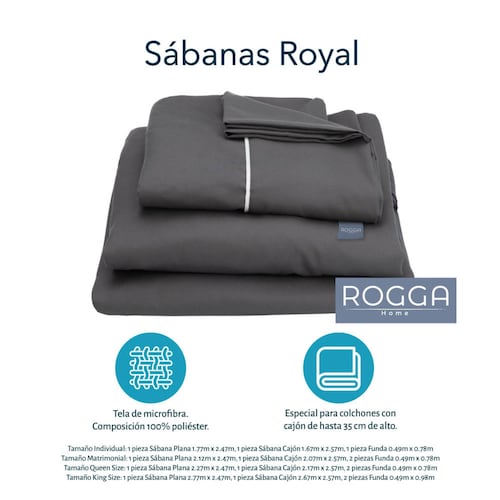Edredon Individual Dicasa Couzy Azul Marino con Gris, Sábanas Royal Gris, Protector Lux y Almohada Royal