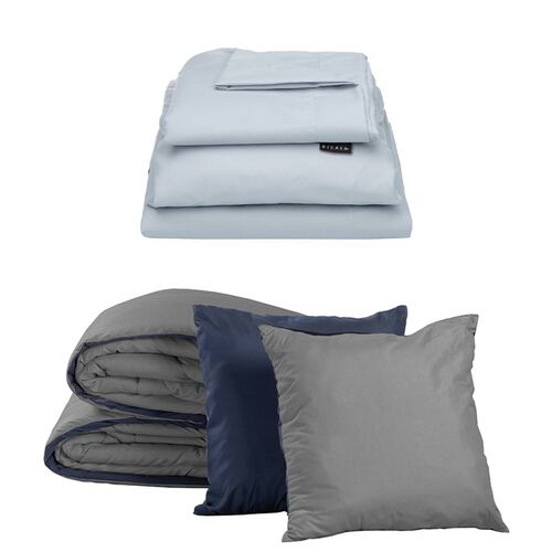 Edredon Individual Dicasa Couzy Azul Marino con Gris, Sábanas Softy Platino