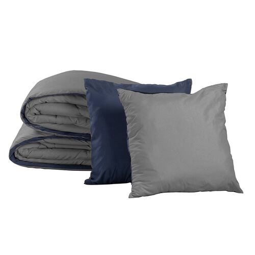 Edredon Individual Dicasa Couzy Azul Marino con Gris, Sábanas Softy Platino