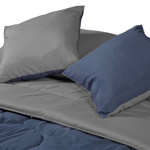 Edredon Individual Dicasa Couzy Azul Marino con Gris, Sábanas Softy Platino