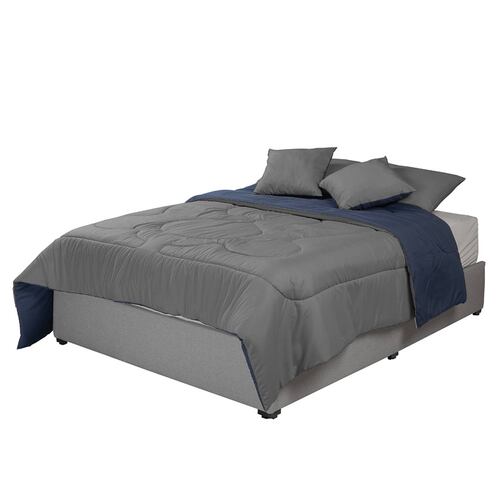 Edredon Individual Dicasa Couzy Azul Marino con Gris, Sábanas Softy Platino