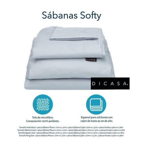 Edredon Individual Dicasa Couzy Azul Marino con Gris, Sábanas Softy Platino