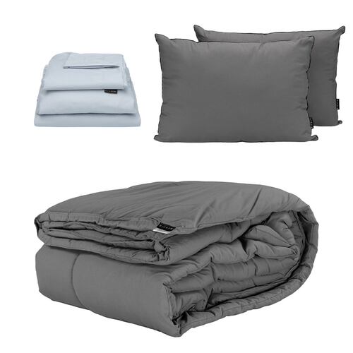 Edredon Matrimonial Dicasa Homy Gris con Sábanas Softy Platino y Almohadas 2Pack