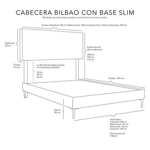 Cabecera Individual Dicasa Bilbao Palo de Rosa con Base Cama Slim