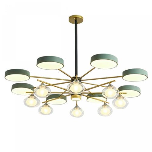 Lampara de techo estilo industrial hierro forjado verde con dorado lampara downlight 8 luces
