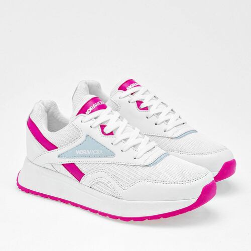 Moramora Tenis urbano para mujer blanco fucsia azul Codigo 125515E