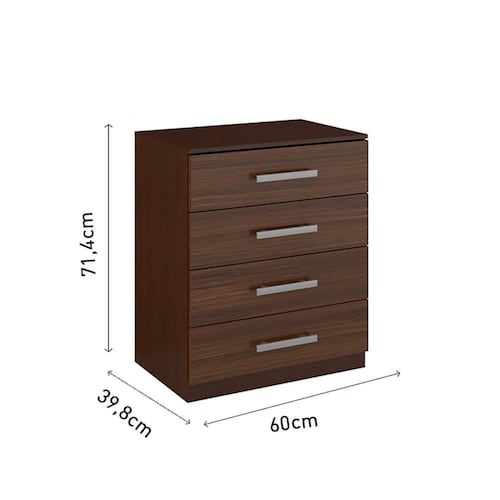 Cómoda Cajonera Bertolini 565 4 Cajones   Chocolate
