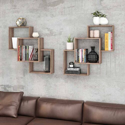 Jgo Repisas Nichos Trio Cuadrados Bertolini AM 3080 Rustico