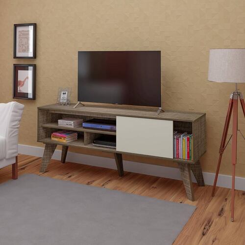 Mesa De TV Bertolini VIP Canela Off White Pantalla 60 Pulgadas