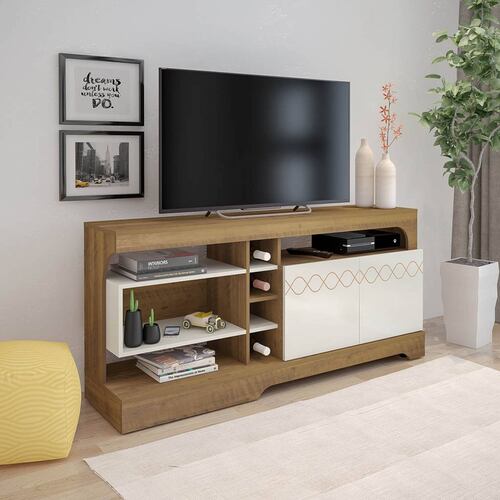Mesa De TV Bertolini Montreal Pino Off White Pantalla 50 Pulgadas