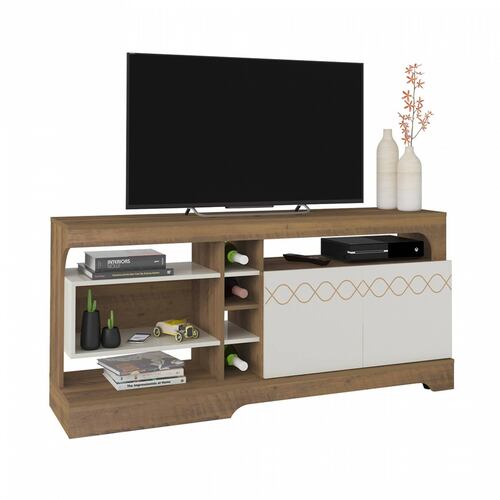 Mesa De TV Bertolini Montreal Pino Off White Pantalla 50 Pulgadas