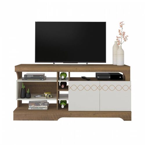 Mesa De TV Bertolini Montreal Pino Off White Pantalla 50 Pulgadas