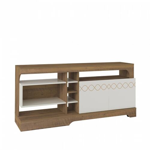 Mesa De TV Bertolini Montreal Pino Off White Pantalla 50 Pulgadas
