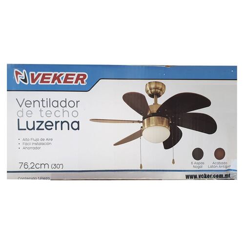 Ventilador Techo 30 3 V 60W 6 Aspas Nogal Lat  A Veker 7663