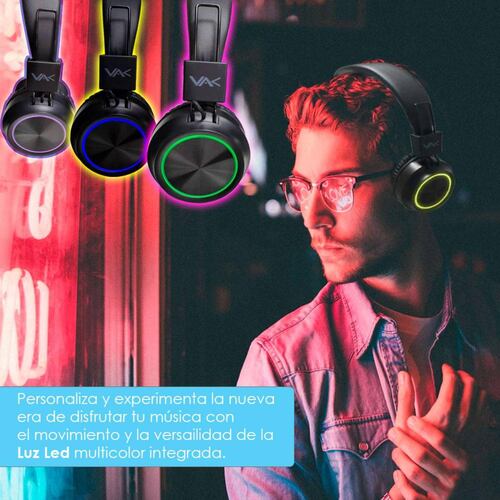 AUDIFONOS VAK 2026 BLUETOOTH FM ENTRADA SD AUX DIADEMA LED .