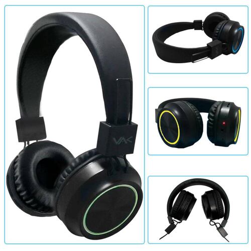 AUDIFONOS VAK 2026 BLUETOOTH FM ENTRADA SD AUX DIADEMA LED .