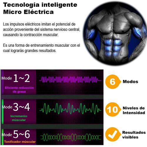 Electro Estimulador Muscular Vak Ems PRO Pad 8 Abdominales .