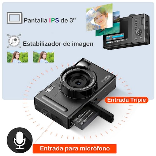 Camara Digital Vak CDR1 Lcd 3' 24mp video efectos pc Negro.