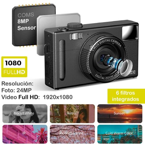 Camara Digital Vak CDR1 Lcd 3' 24mp video efectos pc Negro.