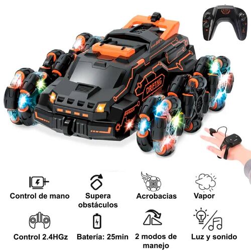 Carro Vak 1829 todo terreno drift 360 control mano luz sonido Naranja.