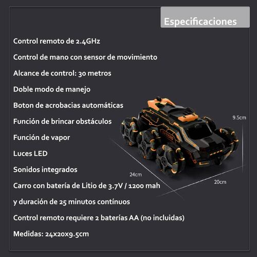 Carro Vak 1829 todo terreno drift 360 control mano luz sonido Naranja.