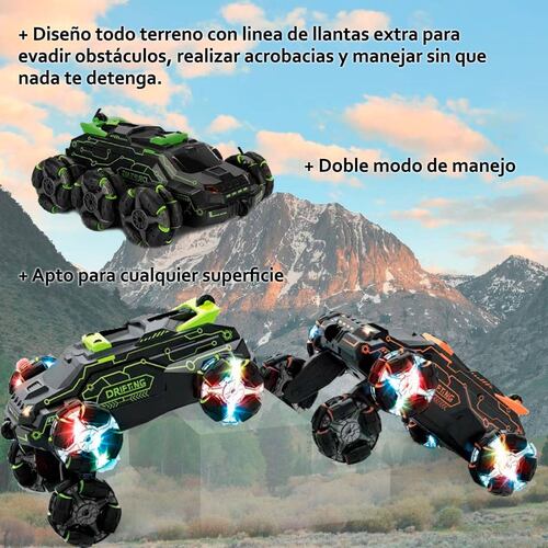 Carro Vak 1829 todo terreno drift 360 control mano luz sonido Naranja.