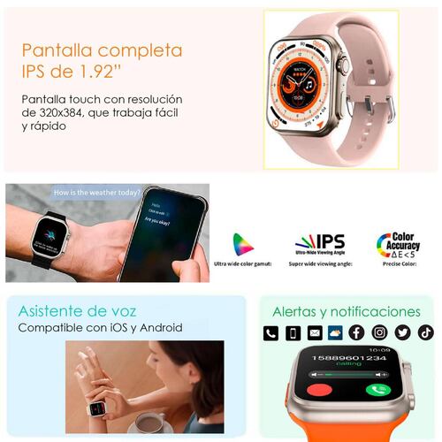 Reloj Smartwatch VAK Y3 con audifinos Bluetooth Fitness Rosa.