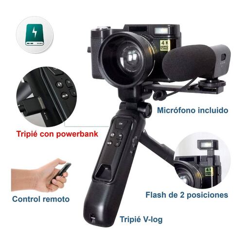 Camara Digital Vak P01 Lcd 3' 48mp 4k Tripie Control Microfo.