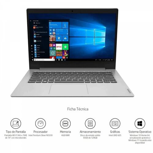 Combo Laptop IdealPad 1 Lenovo 128GB 4GB RAM 14 Pulgadas   Impresora Multifuncional HP.