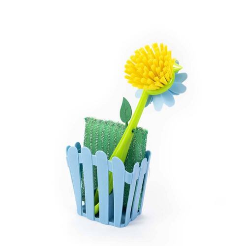 Cepillo de flor con esponja y canasta para cocina 