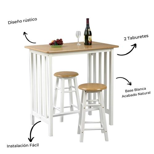 Barra Desayunador De Madera 2 Personas, Incluye Taburetes 