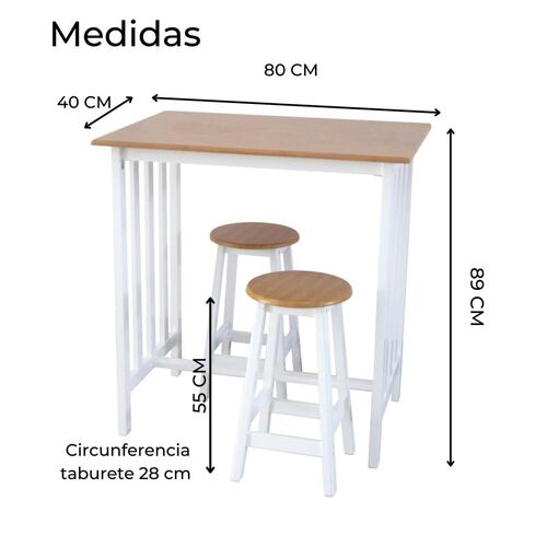 Barra Desayunador De Madera 2 Personas, Incluye Taburetes 
