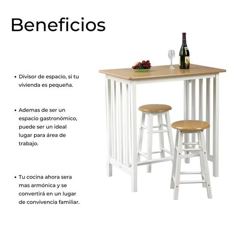 Barra Desayunador De Madera 2 Personas, Incluye Taburetes 