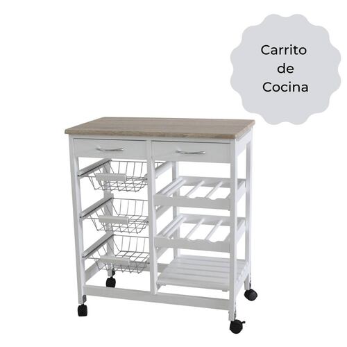 Carrito De Servicio Con Ruedas, 3 Niveles, 2 Cajones, 6 Repisas 