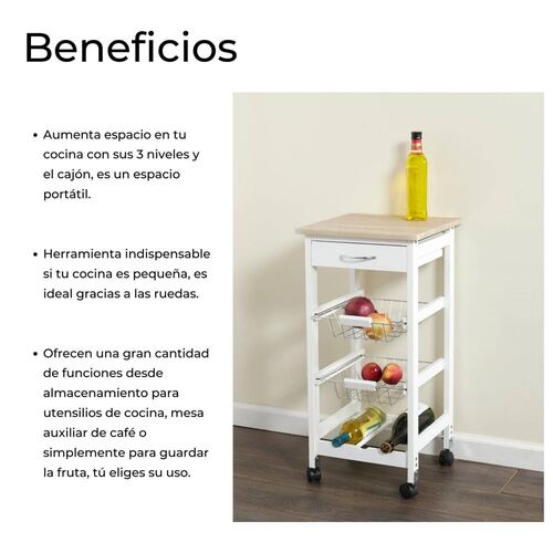 Carrito De Servicio Con Ruedas, 3 Niveles 