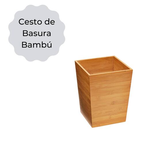 Bote De Basura Cesto Basurero Cuadrado Bambú 3L 